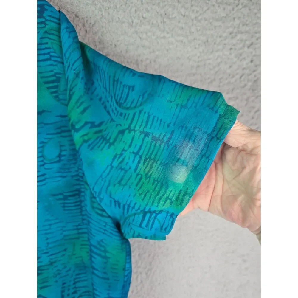 IN Studio Blouse Teal XL Vintage 90s Border Print Boho Side Slits